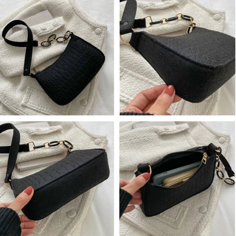 Crocodile Felt One Shoulder Bag Women's Handbag