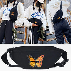 Orange Butterfly Printing Waist Bags Travel Chest Packs Men and Women