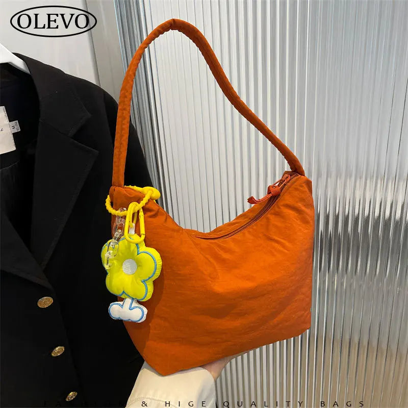 Small Orange Canvas Shoulder Bag for Women