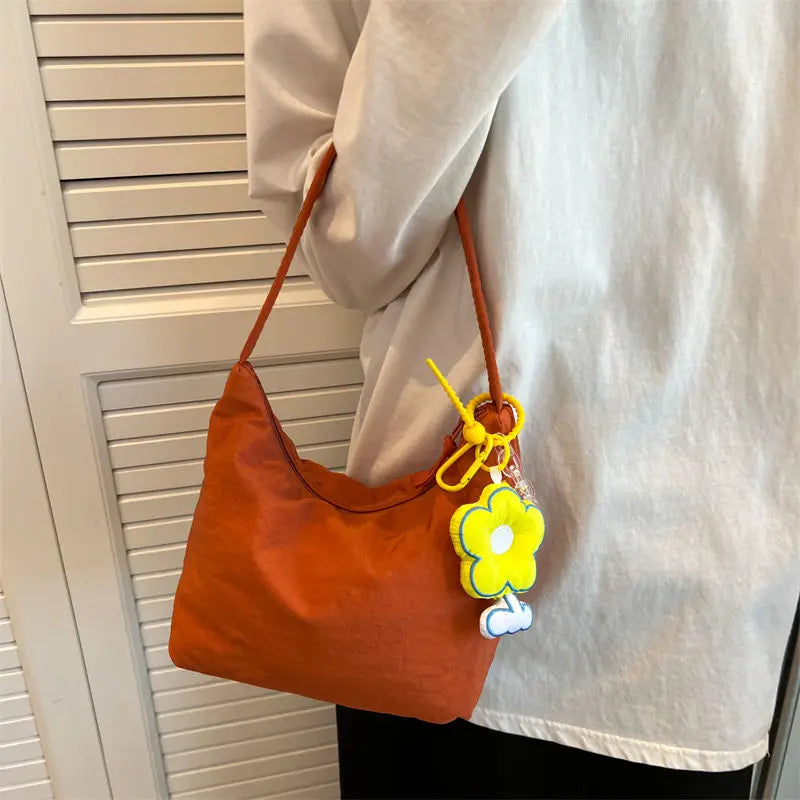 Small Orange Canvas Shoulder Bag for Women