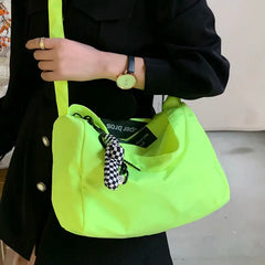Orange Nylon Shoulder Bag for Women - Large Capacity Crossbody Bag