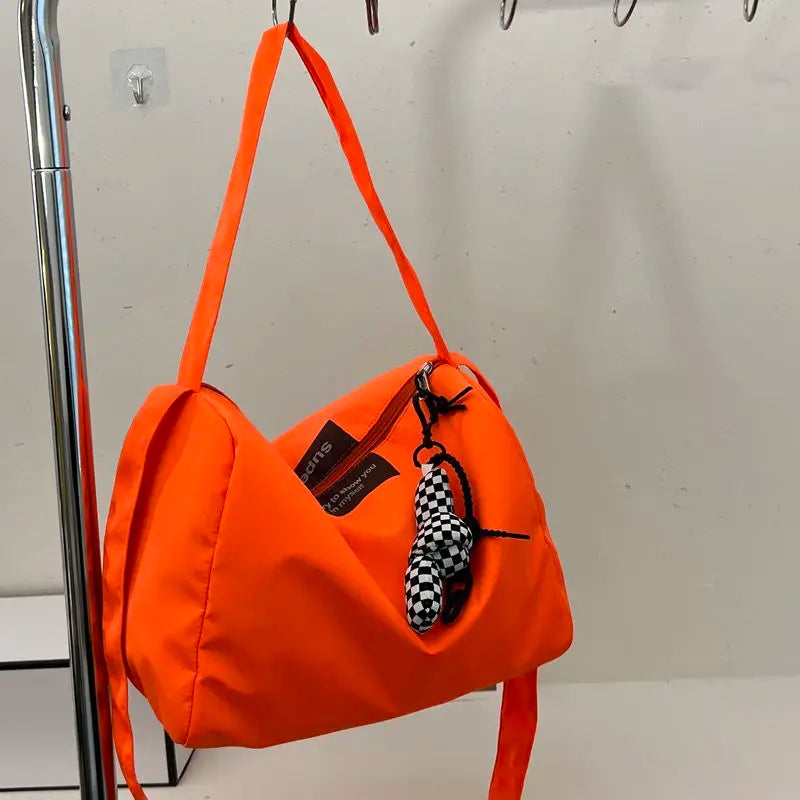 Orange Nylon Shoulder Bag for Women - Large Capacity Crossbody Bag