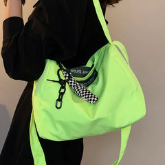 Orange Nylon Shoulder Bag for Women - Large Capacity Crossbody Bag