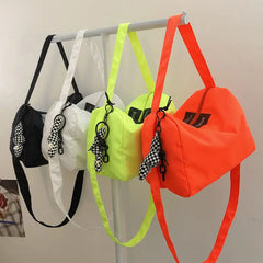 Orange Nylon Shoulder Bag for Women - Large Capacity Crossbody Bag