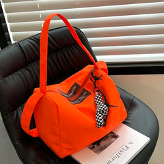 Orange Nylon Shoulder Bag for Women - Large Capacity Crossbody Bag