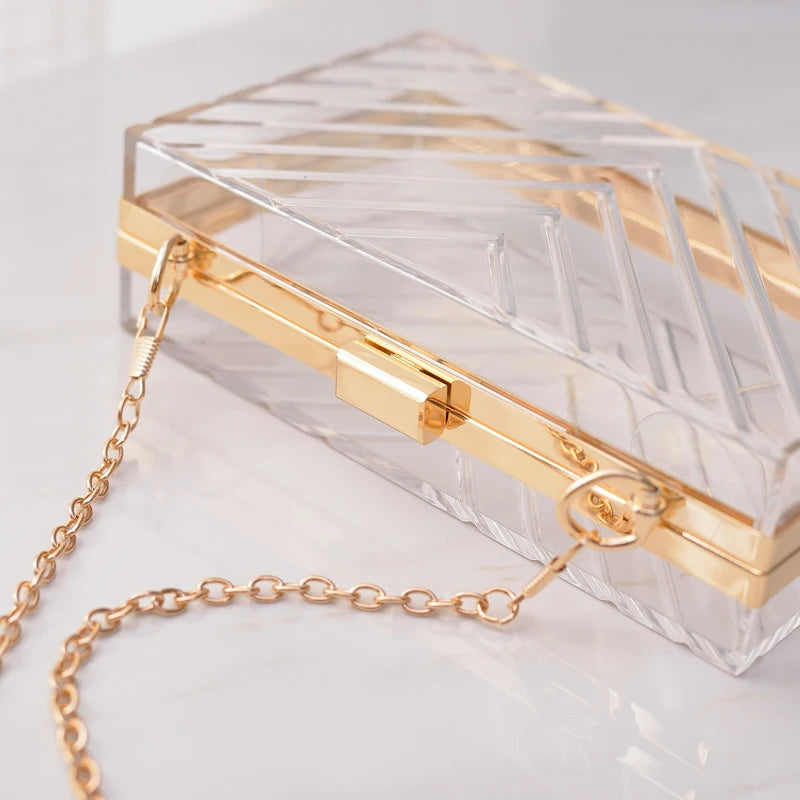 Orange Clutch Purse Acrylic Bag Chain Crossbody Clear Women's Handbags