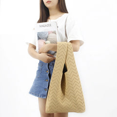 Orange Knitted Hollow Out Women Handbag Tote Bag