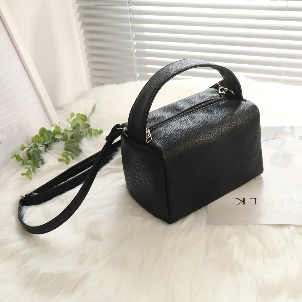 Orange Square Tote Tofu Bag Soft Handle PU Leather Women Handbag