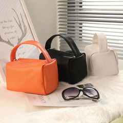 Orange Square Tote Tofu Bag Soft Handle PU Leather Women Handbag
