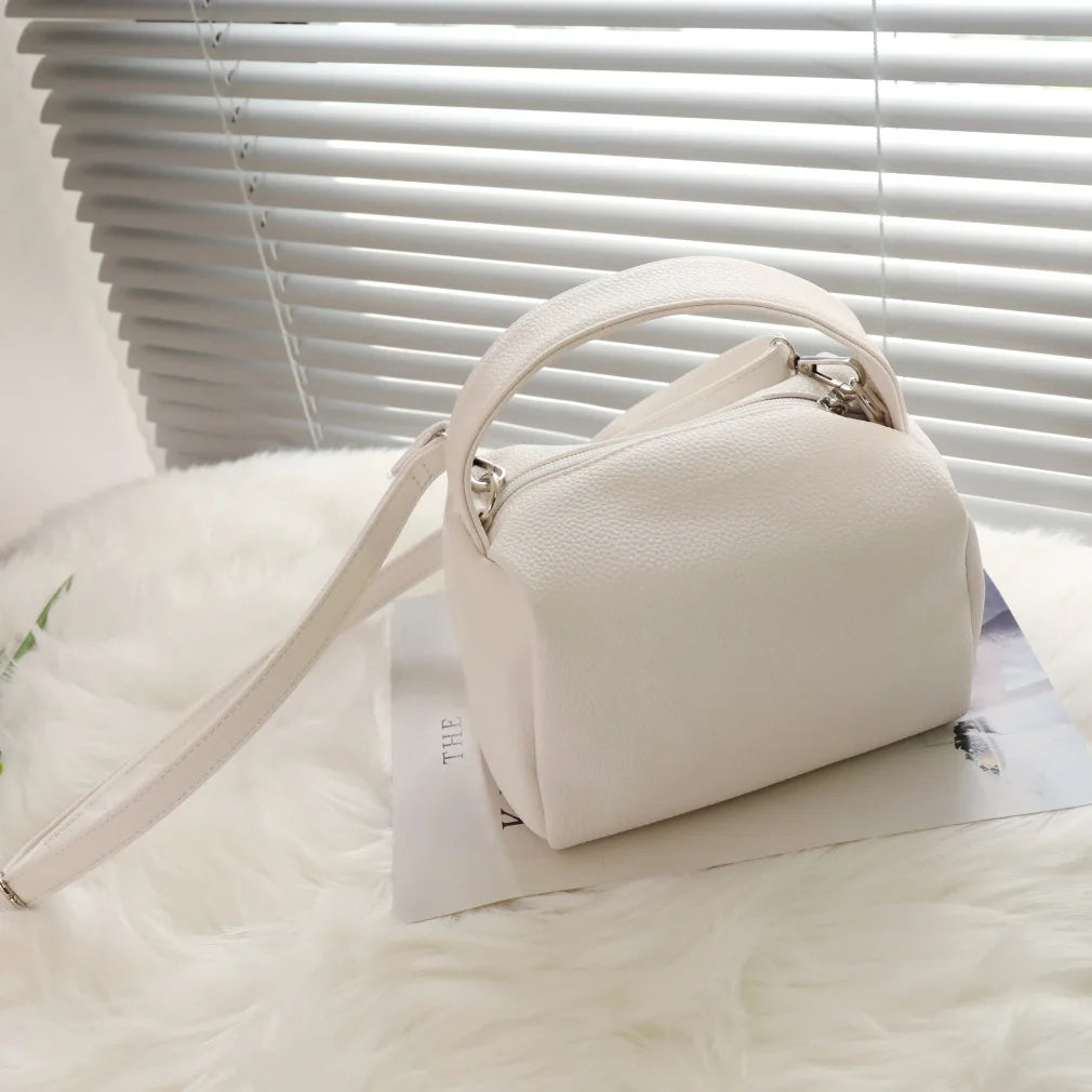 Orange Square Tote Tofu Bag Soft Handle PU Leather Women Handbag