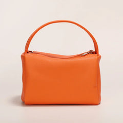 Orange Square Tote Tofu Bag Soft Handle PU Leather Women Handbag