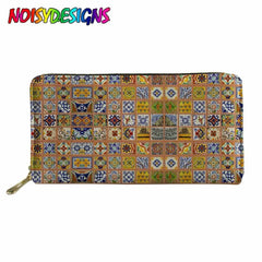 Orange Mexican Print Long Purse Women Travel Card Holder Coin Cases
