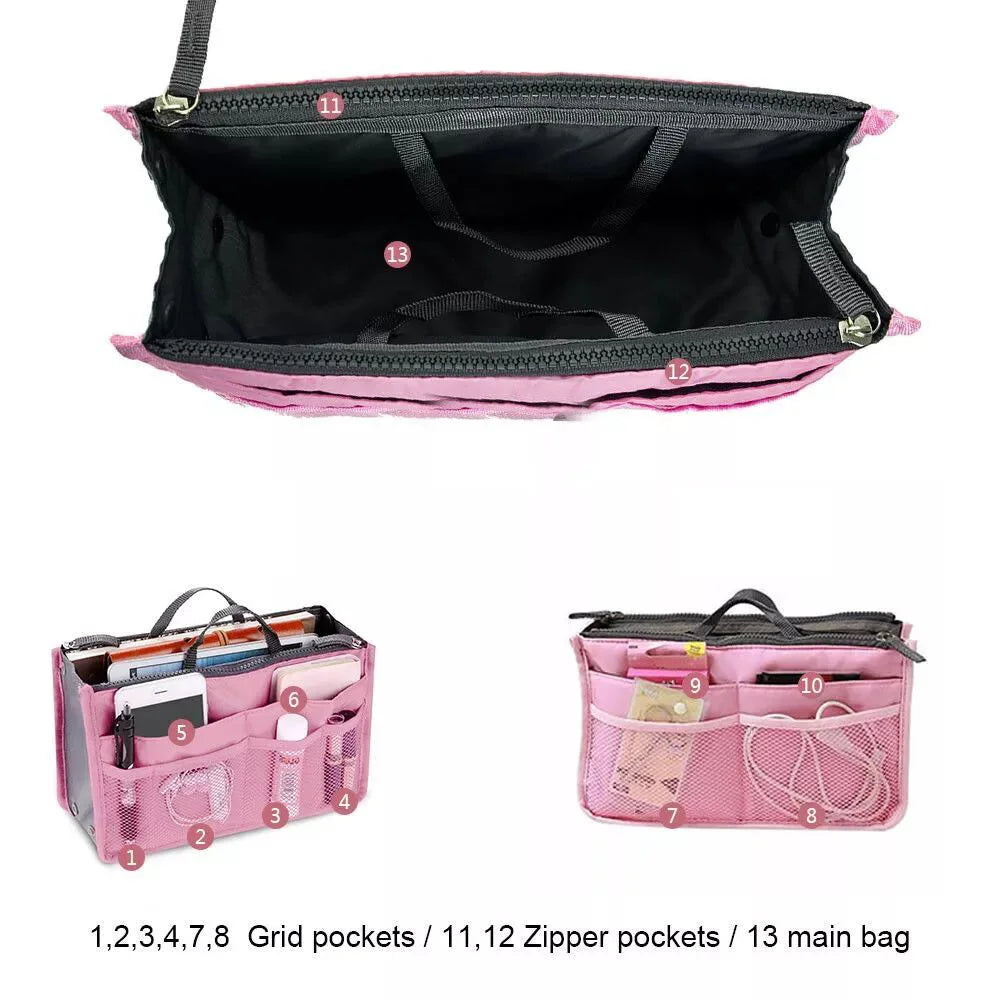 Nylon Travel Organizer Handbag Purse Large Liner Makeup Bag