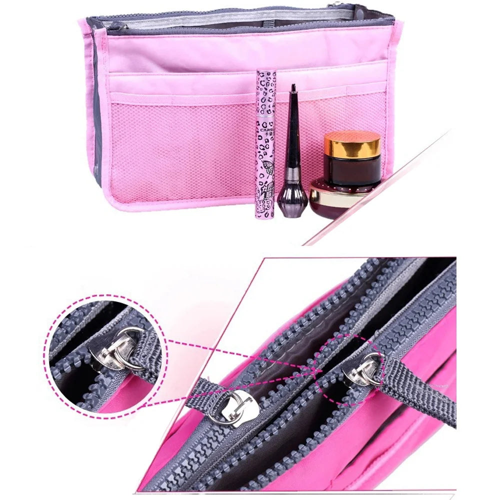 Nylon Travel Organizer Handbag Purse Large Liner Makeup Bag