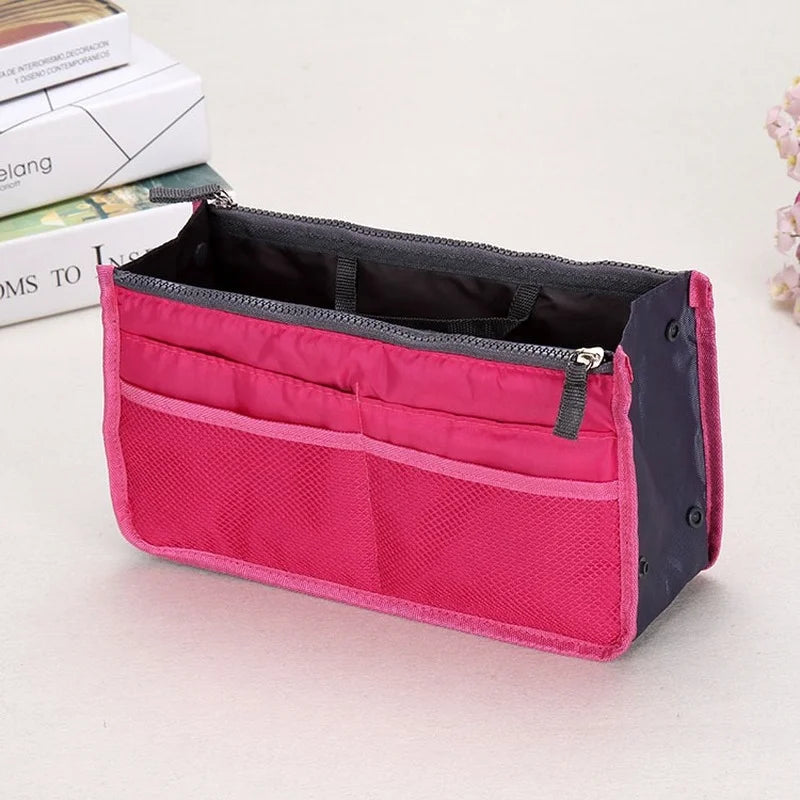 Women Nylon Travel Insert Organizer Handbag Purse Large Lady Makeup Cosmetic Bag