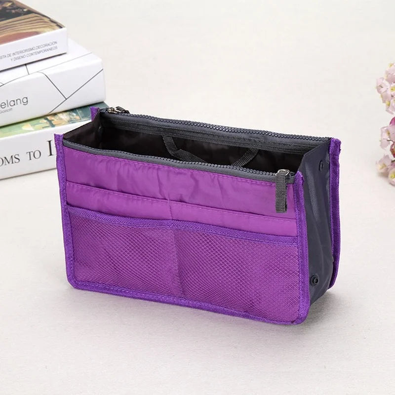 Women Nylon Travel Insert Organizer Handbag Purse Large Lady Makeup Cosmetic Bag