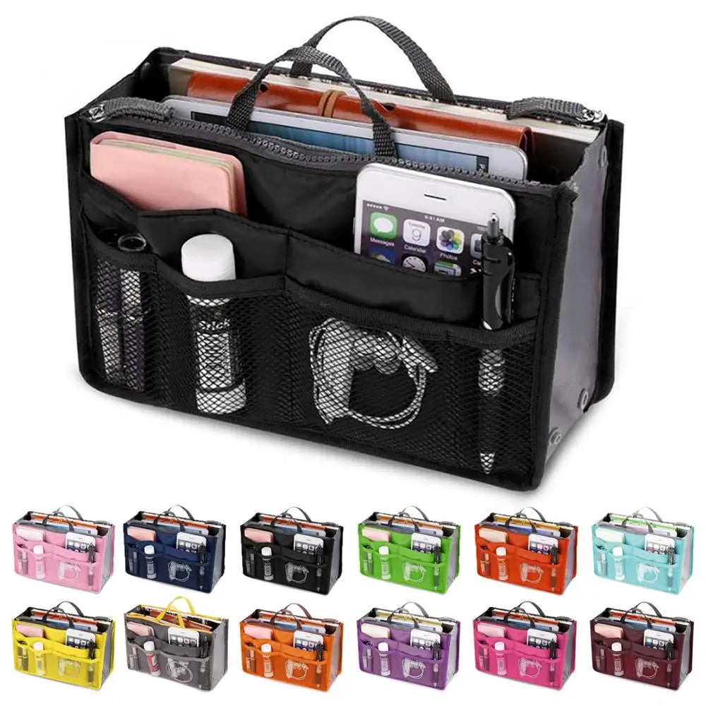 Women Nylon Travel Insert Organizer Handbag Purse Large liner Lady Makeup