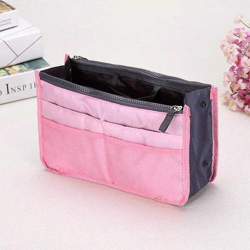 Women Nylon Travel Insert Organizer Handbag Purse Large Lady Makeup Cosmetic Bag