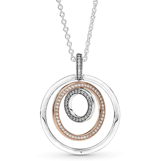 925 Sterling Silver Two-tone Circles Signature Pave & Beads Pendant & Necklace