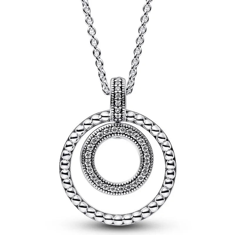 925 Sterling Silver Two-tone Circles Signature Pave & Beads Pendant & Necklace