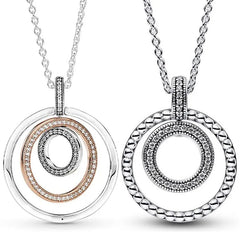 925 Sterling Silver Two-tone Circles Signature Pave & Beads Pendant & Necklace