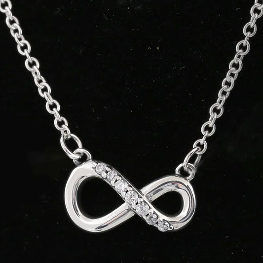 Sparkling Infinity Crystal Necklace 925 Sterling Silver Women Party Gift