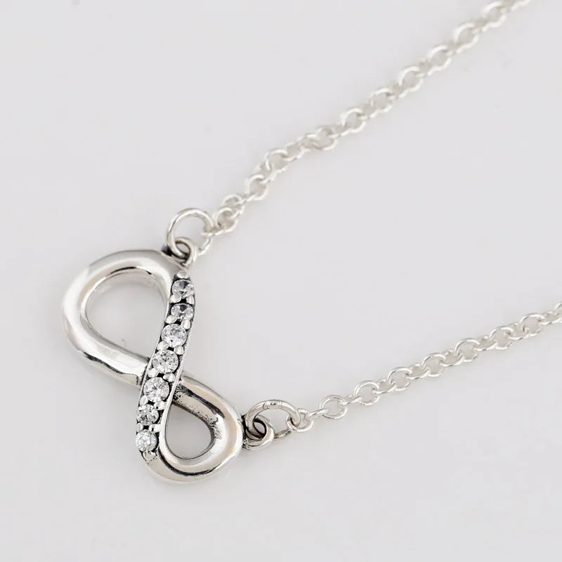 Sparkling Infinity Crystal Necklace 925 Sterling Silver Women Party Gift