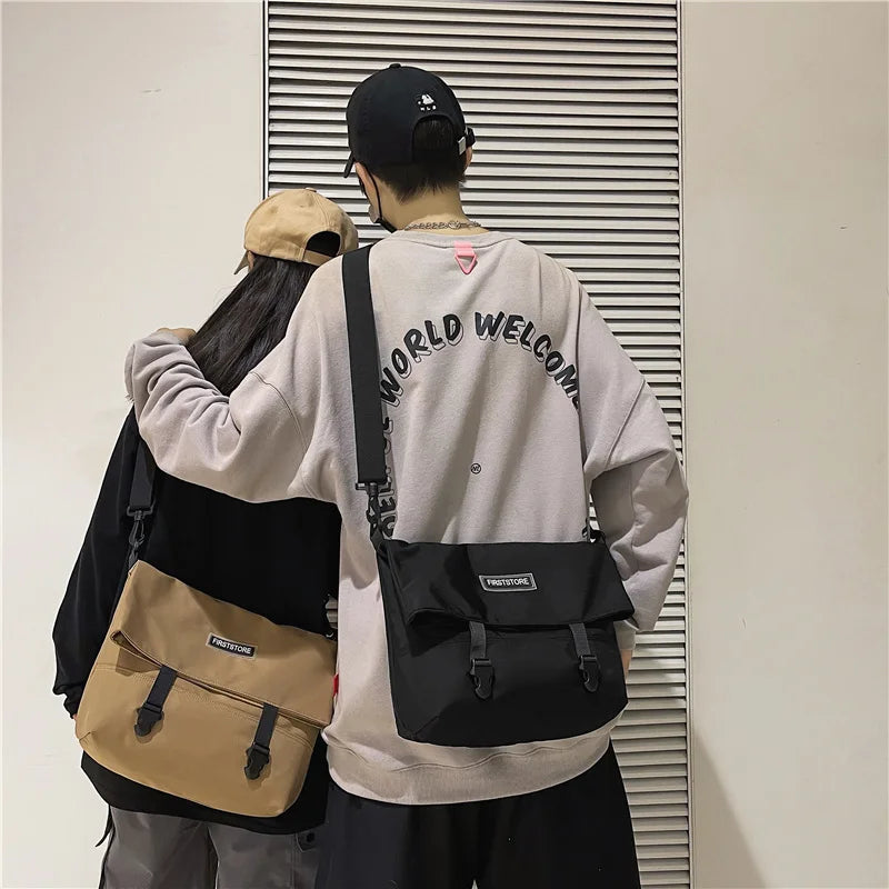 Retro Shoulder Bag Couple Solid Messenger Bag Student Casual Function Sports
