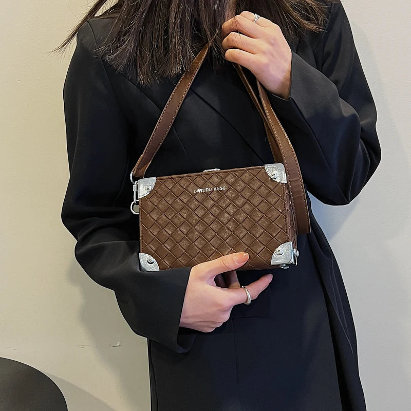Minimalist PU Women Soft Mini Handbag Square Neutral Shoulder Bag
