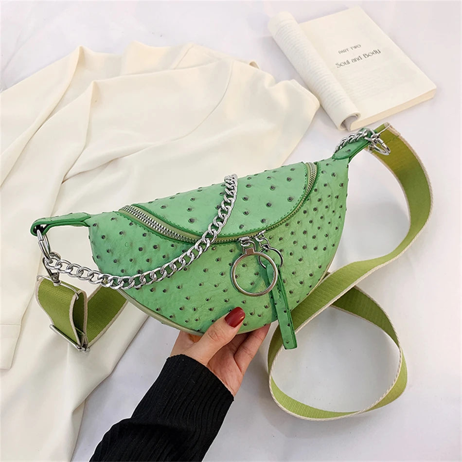 Ostrich Pattern Small Hobos Bag Leather Shoulder Crossbody Women Handbags
