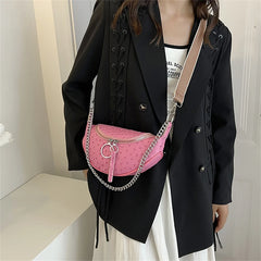 Ostrich Pattern Small Hobos Bag Leather Shoulder Crossbody Women Handbags