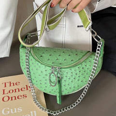 Ostrich Pattern Small Hobos Bag Leather Shoulder Crossbody Women Handbags
