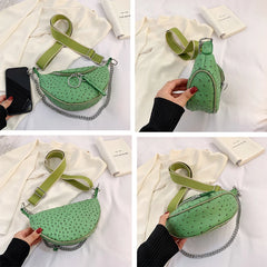 Ostrich Pattern Small Hobos Bag Leather Shoulder Crossbody Women Handbags