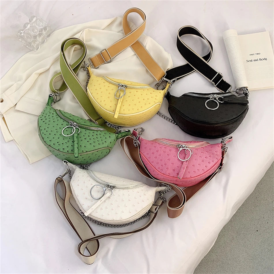 Ostrich Pattern Small Hobos Bag Leather Shoulder Crossbody Women Handbags