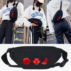Love Lips Print Waist Bag Anti-Theft Sport Chest Pack