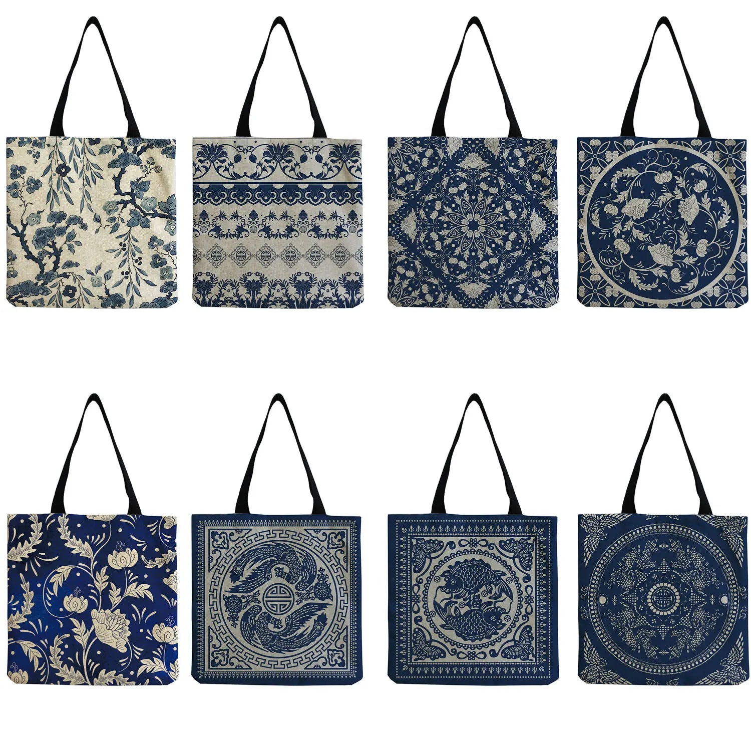 Chinoiserie Floral Shoulder Bag Handbag High Capacity Tote Bag