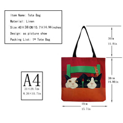Eco-Friendly High Capacity Shopper Bag Cat Women Print Tote Bag