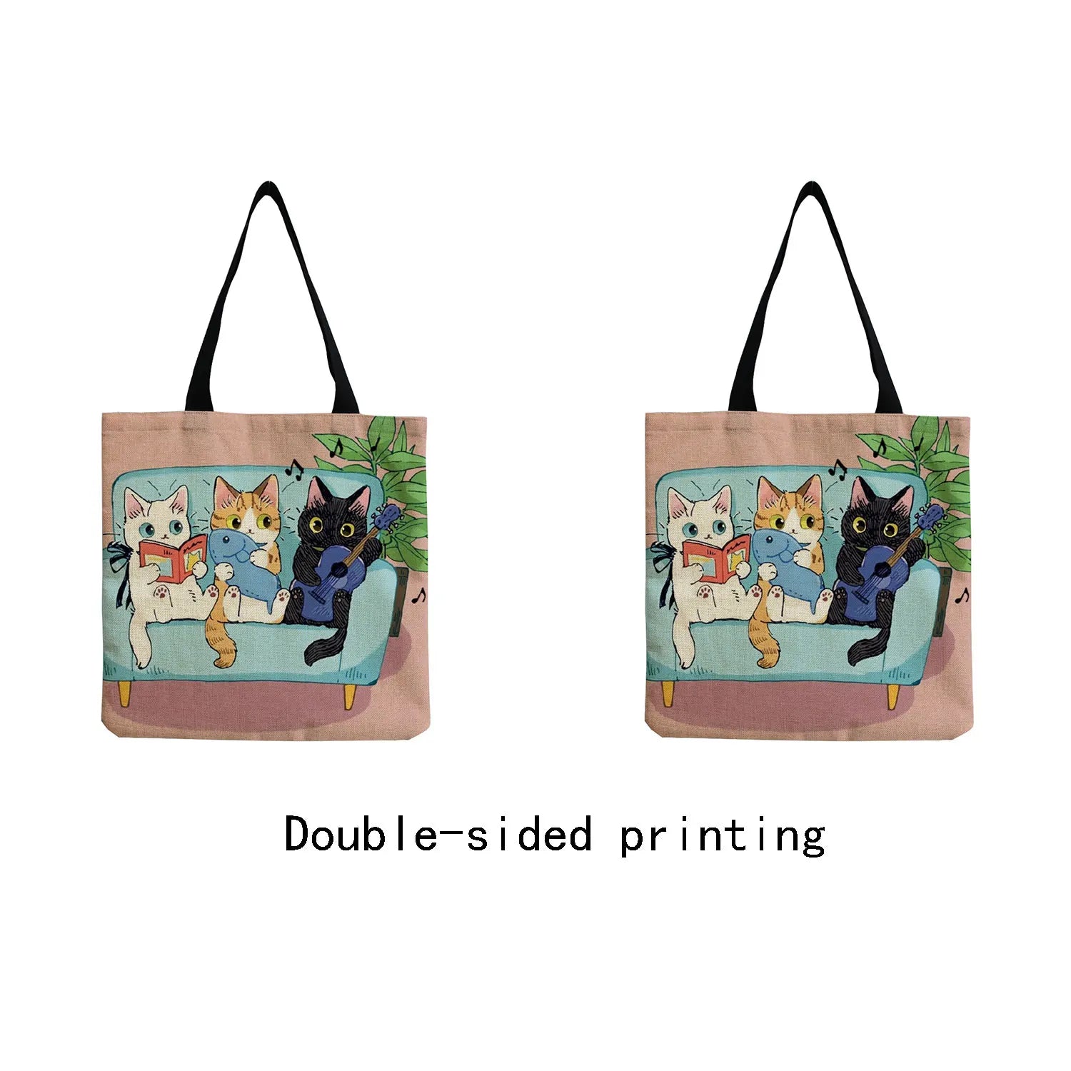 Eco-Friendly High Capacity Shopper Bag Cat Women Print Tote Bag