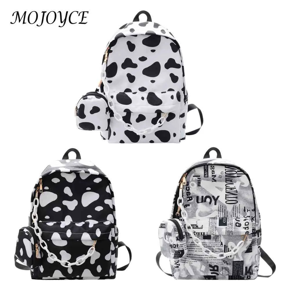 Nylon School Backpacks Girls Cow Letter Print Shoulder Bags
