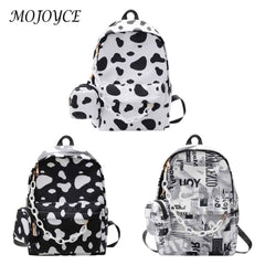 Nylon School Backpacks Girls Cow Letter Print Shoulder Bags