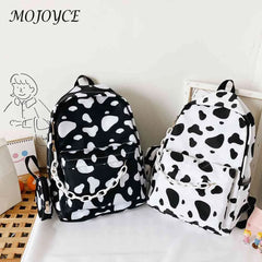 Nylon School Backpacks Girls Cow Letter Print Shoulder Bags