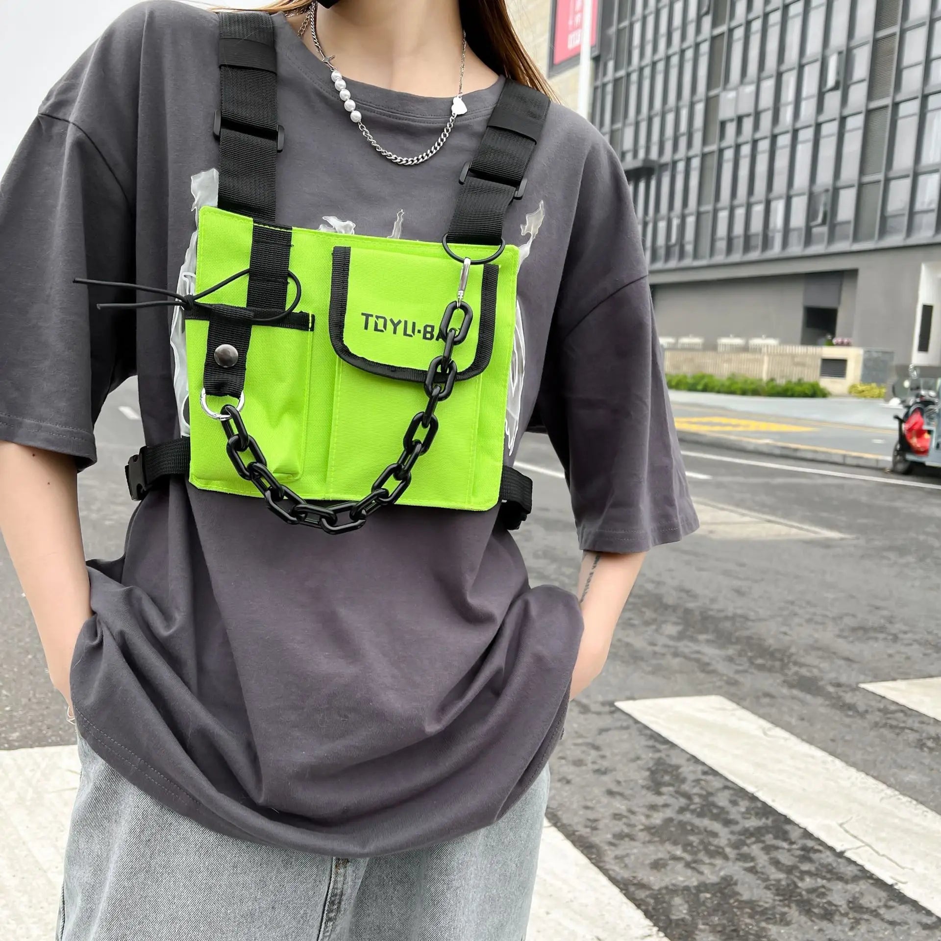 Techwear Tactical Vest Chest Bag Hip Hop Green Backpack
