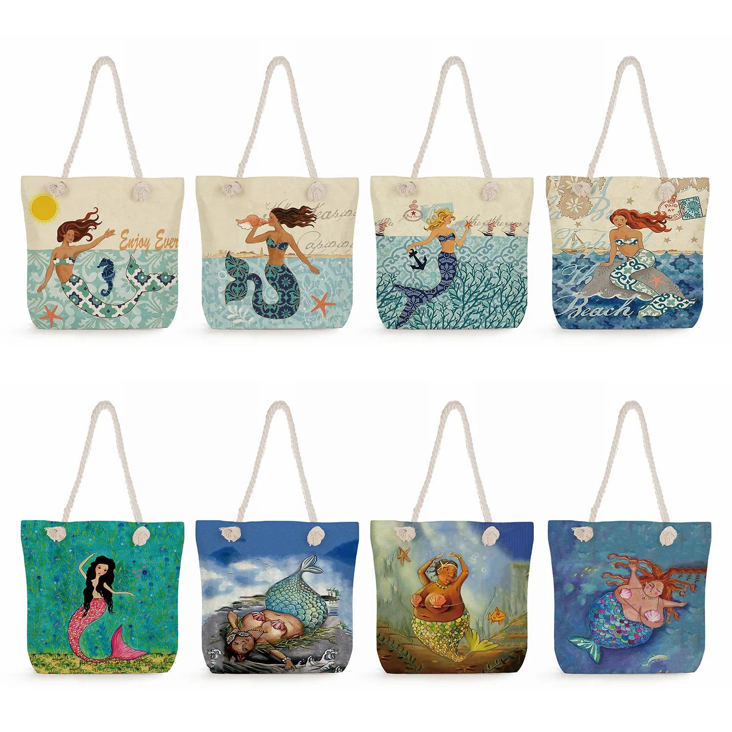 Mermaid Print Foldable Beach Bag Women's Casual Handbag
