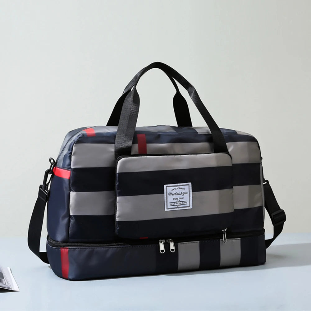 Plaid Gym Bag Wet Dry Separation Handbag Men Women Travel Shoulder Luggage