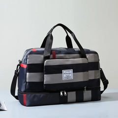 Plaid Gym Bag Wet Dry Separation Handbag Men Women Travel Shoulder Luggage