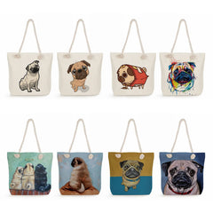 Eco Foldable Handbags Pug Dog Print Reusable Shopping Bags