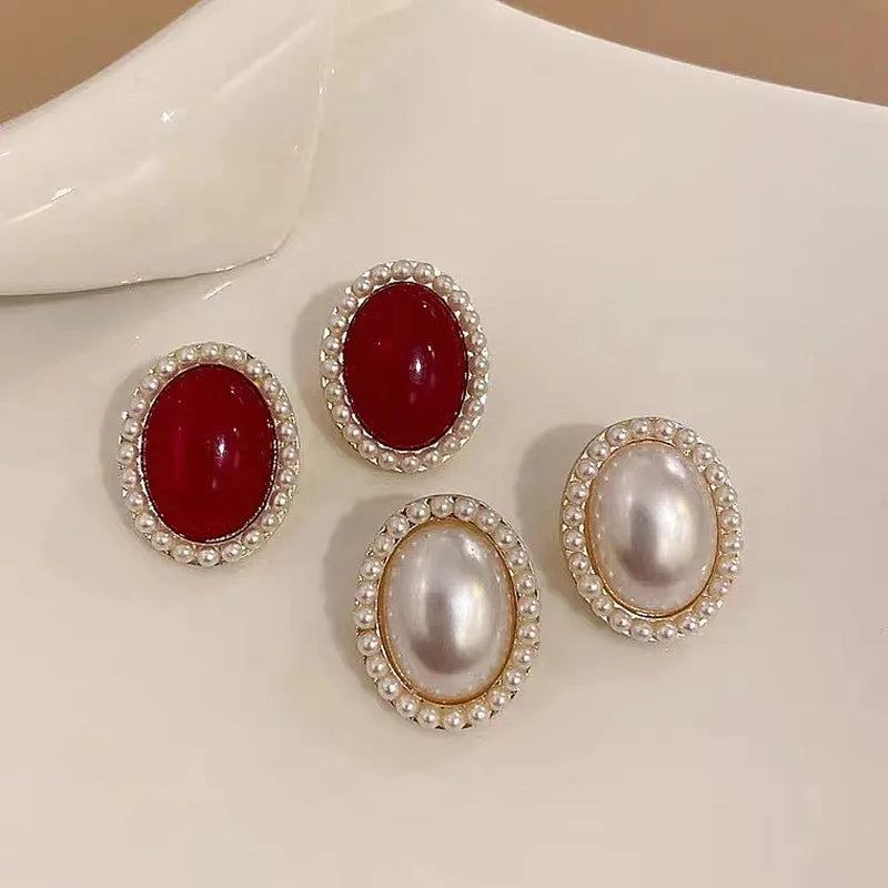 Metal Pearl Earrings Studs European American Style