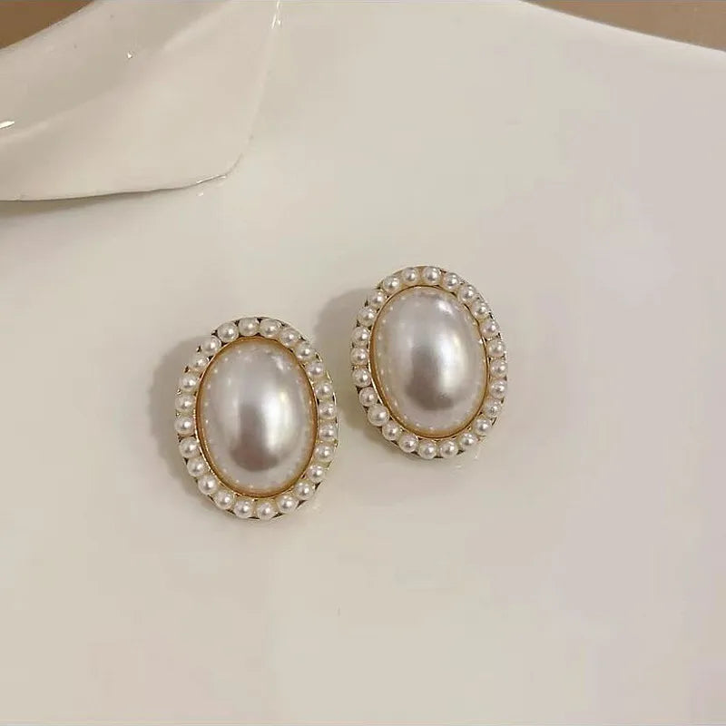 Metal Pearl Earrings Studs European American Style