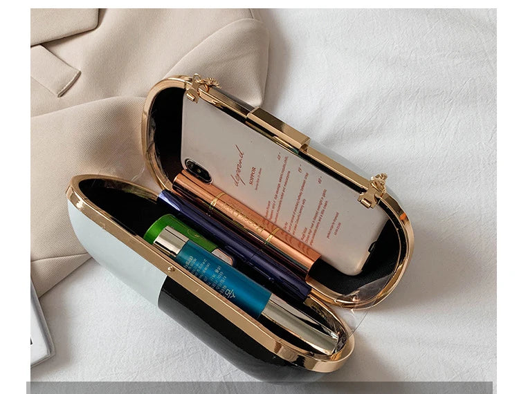 Oval Purses Handbags Party Clutch Evening Bag Chain Shoulder Crossbod