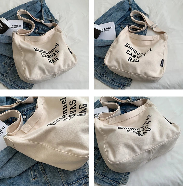 Large Canvas Slouchy Sling Shoulder Bag